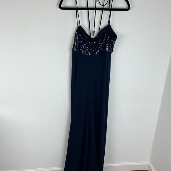 HALSTON Del Sequin Draped Jersey Sleeveless Halter Formal Jumpsuit Size 12 - Picture 7 of 10